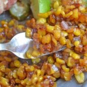 Southern Fried Corn is a simple southern recipe caramelizing corn and onions for a sweet side dish or taco filling! #friedcorn #cornrecipes #easysidedishes www.savoryexperiments.com