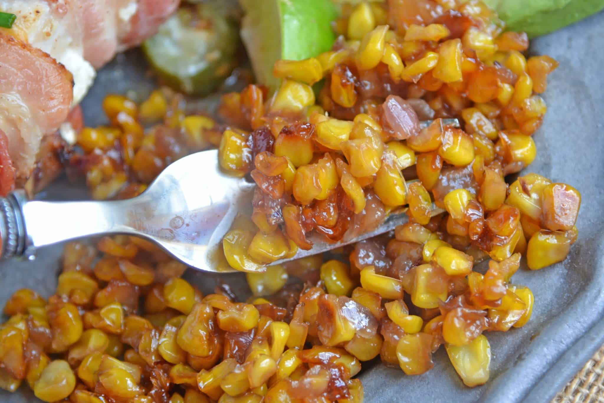 Southern Fried Corn is a simple southern recipe caramelizing corn and onions for a sweet side dish or taco filling! #friedcorn #cornrecipes #easysidedishes www.savoryexperiments.com 