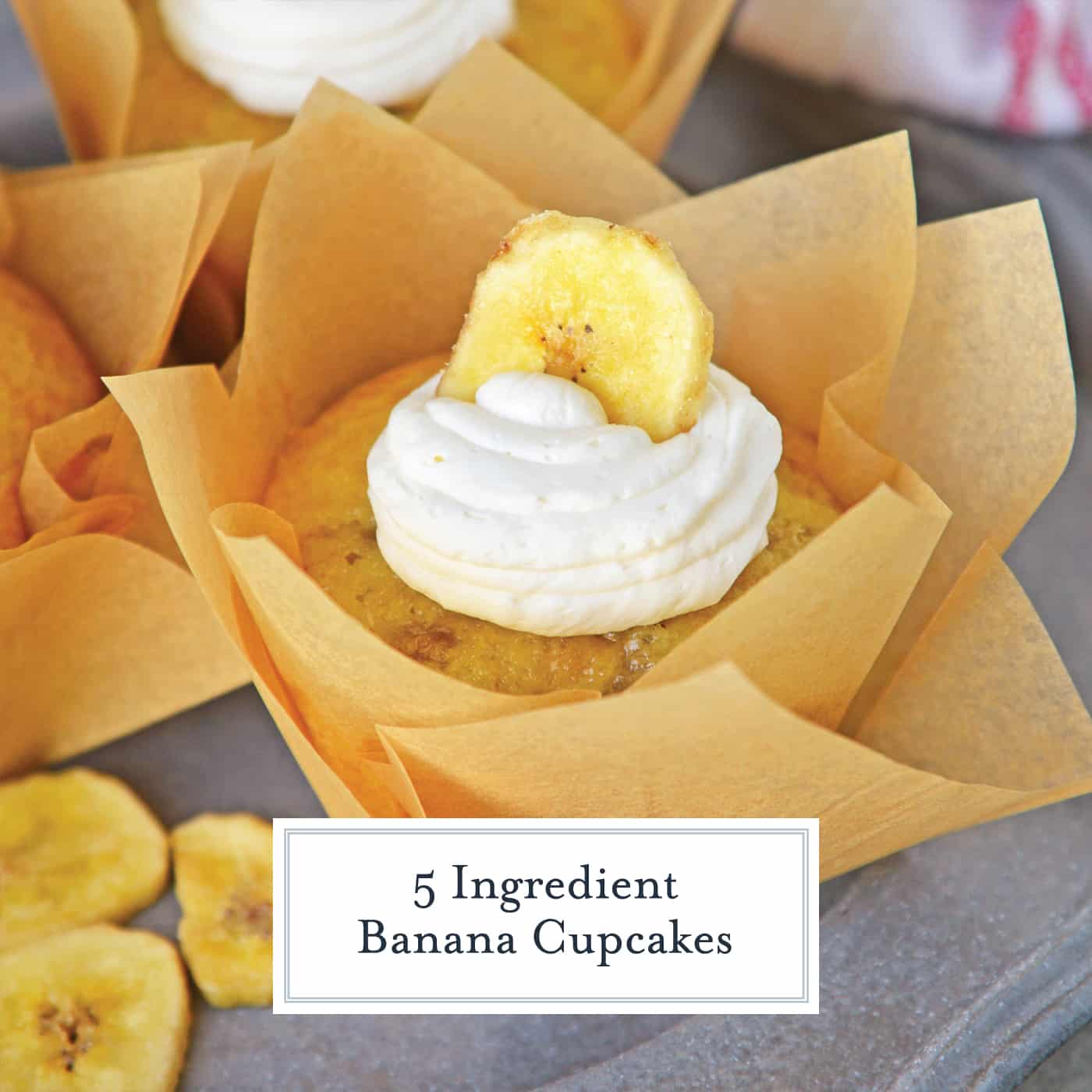 Five Ingredient Banana Cupcakes are a fabulous alternative to making banana bread with overly ripe bananas. This easy cupcake recipe will blow your mind! #easycupcakerecipes #bananacupcakes #bananarecipes www.savoryexperiments.com