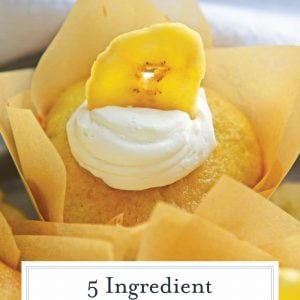 Five Ingredient Banana Cupcakes are a fabulous alternative to making banana bread with overly ripe bananas. This easy cupcake recipe will blow your mind! #easycupcakerecipes #bananacupcakes #bananarecipes www.savoryexperiments.com