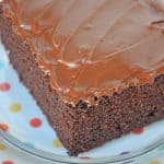 Chocolate Mayonnaise Cake is a moist chocolate cake in a 9x13 pan with chocolate buttercream frosting. One of my favorite recipes from Grandma! #chocolatemayonnaisecake #chocolatecake #sheetcakerecipes #chocolatecakefromscratch www.savoryexperiments.com
