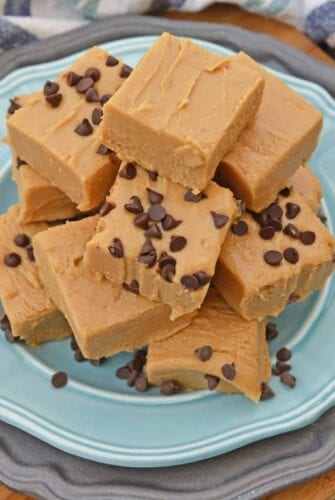 Easy Peanut Butter Fudge on a blue plate