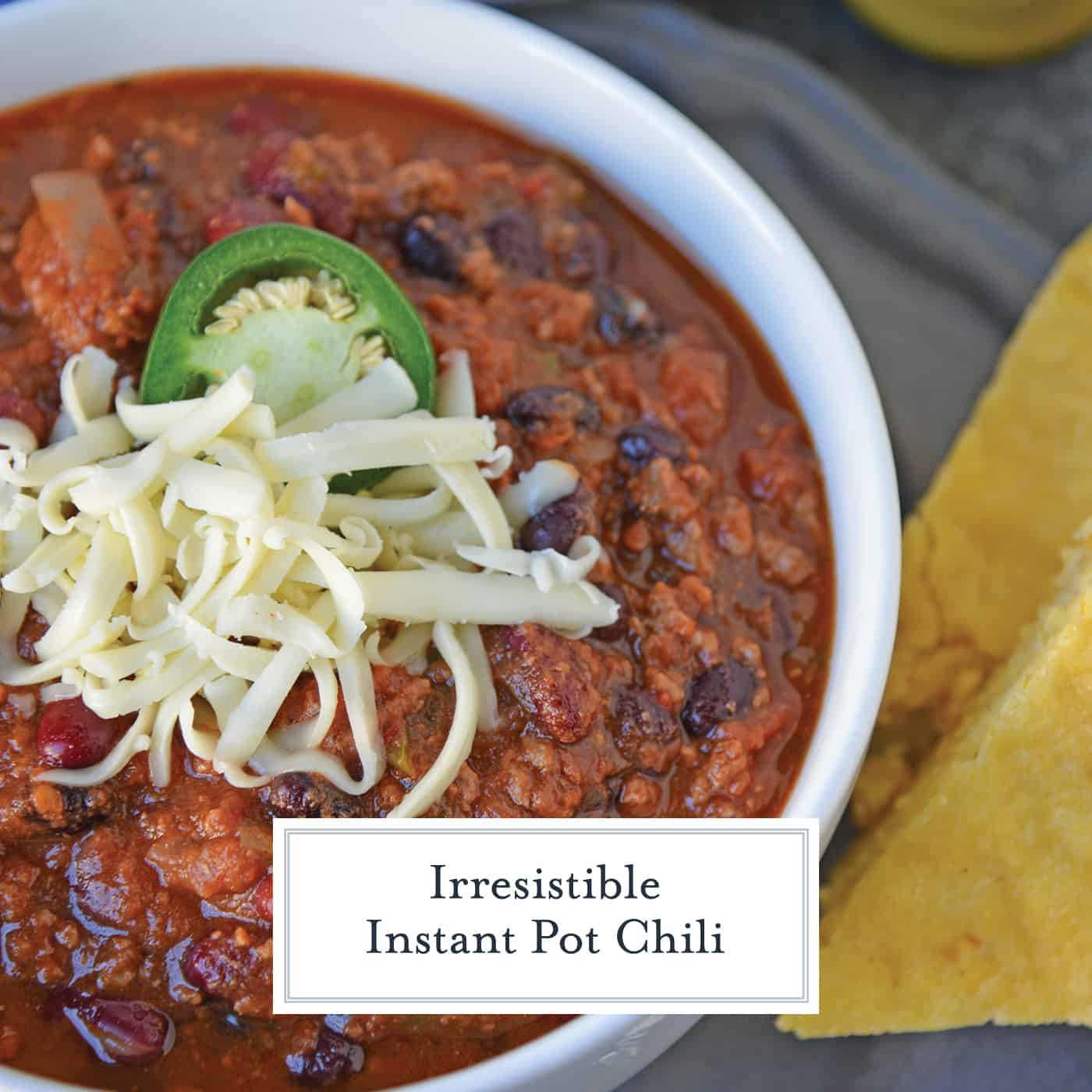 Instant Pot Chili is a gold star chili. A simple chili recipe using jalapeño, chili seasoning, beans and beef ready in just 20 minutes! #instantpotrecipes #intantpotchili #easychilirecipe www.savoryexperiments.com 