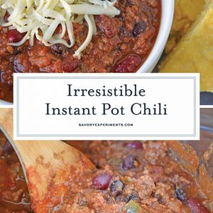 Instant Pot Chili is a gold star chili. A simple chili recipe using jalapeño, chili seasoning, beans and beef ready in just 20 minutes! #instantpotrecipes #intantpotchili #easychilirecipe www.savoryexperiments.com