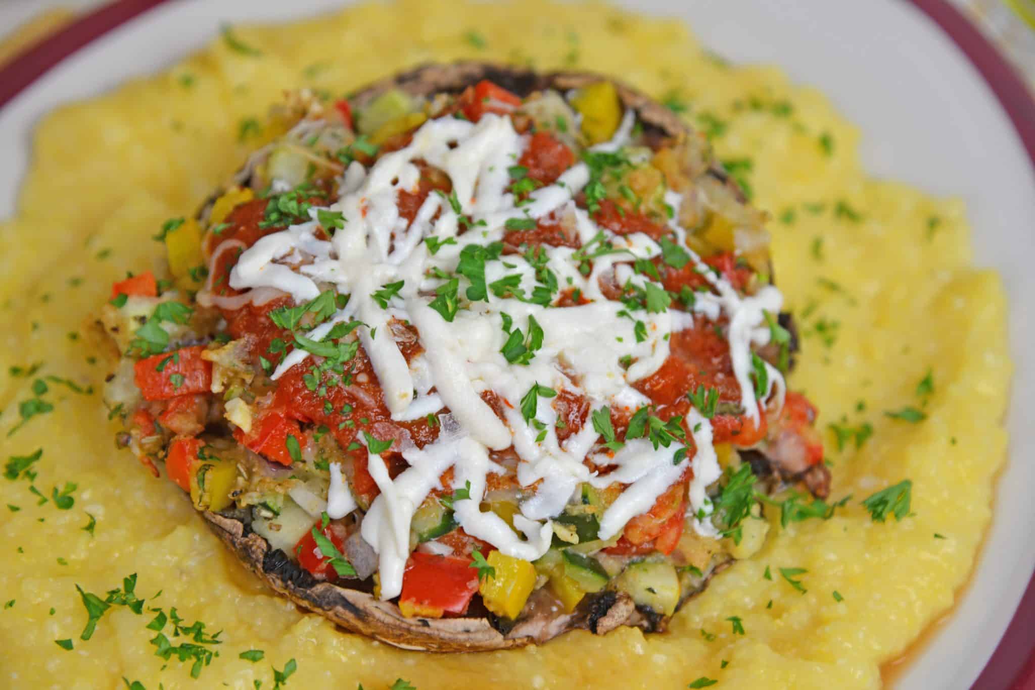 One of the best easy vegetarian recipes are Stuffed Portabella Mushrooms. A great vegetarian dinner idea perfect for meatless Monday! #stuffedmushrooms #vegetarianrecipes www.savoryexperiments.com