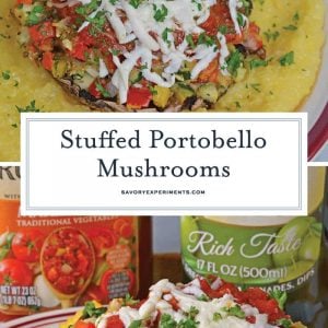 One of the best easy vegetarian recipes are Stuffed Portabella Mushrooms. A great vegetarian dinner idea perfect for meatless Monday! #stuffedmushrooms #meatlessmonday #vegetarianrecipes www.savoryexperiments.com
