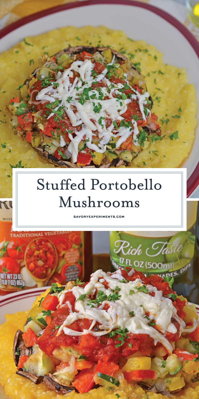 One of the best easy vegetarian recipes are Stuffed Portabella Mushrooms. A great vegetarian dinner idea perfect for meatless Monday! #stuffedmushrooms #meatlessmonday #vegetarianrecipes www.savoryexperiments.com