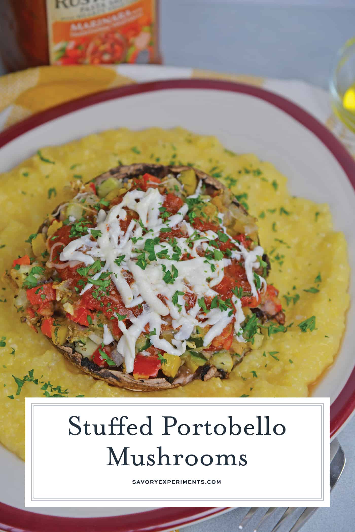 One of the best easy vegetarian recipes are Stuffed Portabella Mushrooms. A great vegetarian dinner idea perfect for meatless Monday! #stuffedmushrooms #meatlessmonday #vegetarianrecipes www.savoryexperiments.com