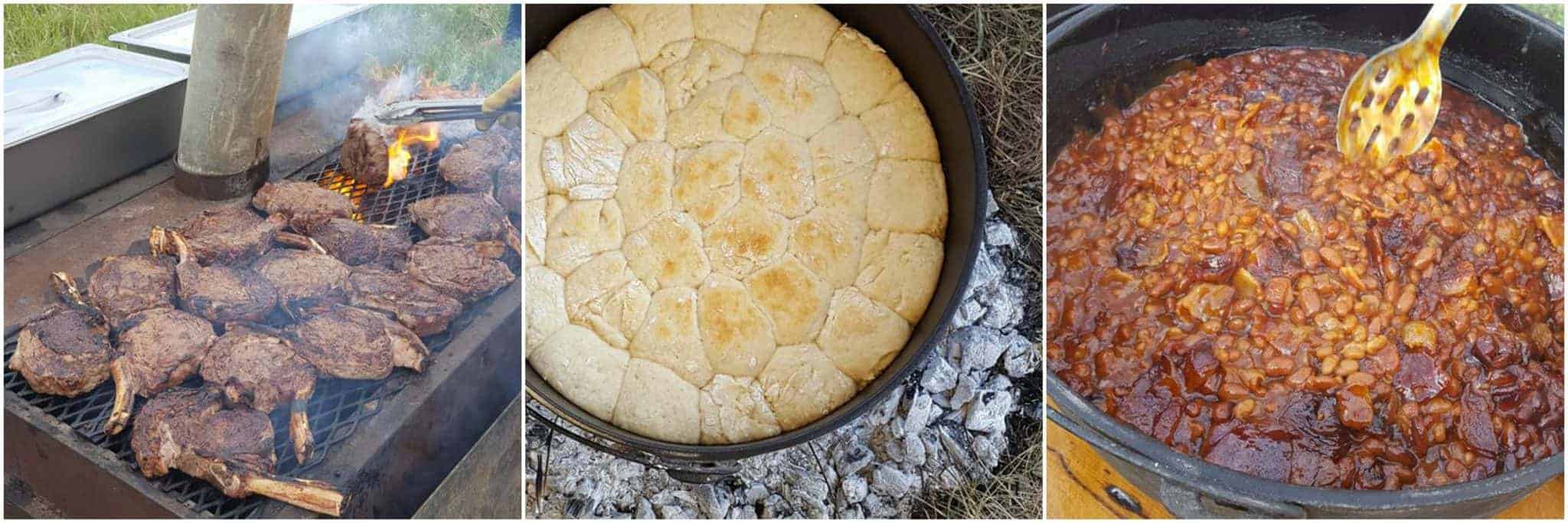 Certified Angus Beef® brand on the grill, cast iron biscuits, cowboy homemade baked beans.