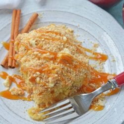 This Caramel Apple Poke Cake is one of the best recipes using boxed cake mix! With tons of apples, and cinnamon, this from scratch apple cake will become an instant family favorite! #pokecakerecipes #recipesusingboxedcakemix #applecake #easypokecakerecipes #savoryexperiments www.savoryexperiments.com