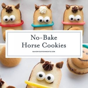 No Bake Horse Cookies are perfect for a Kentucky derby party, triple crown races, or horse themed parties! These horse cookies are the best no bake cookies! #horsecookies #nobakecookies #kentuckyderbyparty www.savoryexperiments.com