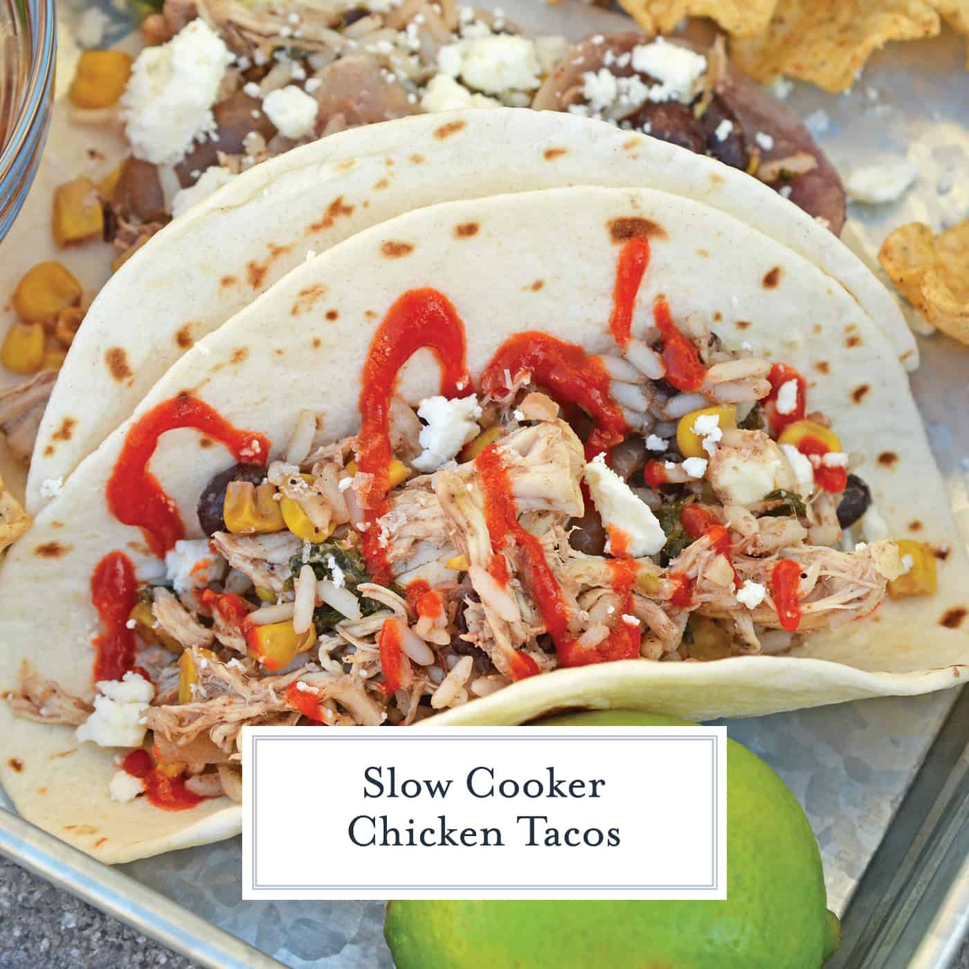 Slow Cooker Chicken Tacos only take 10 minutes to make in the crock pot! Just set it and forget it for a delicious dinner! #shreddedchickentacos #chickenstreettacos #softtacos www.savoryexperiments.com