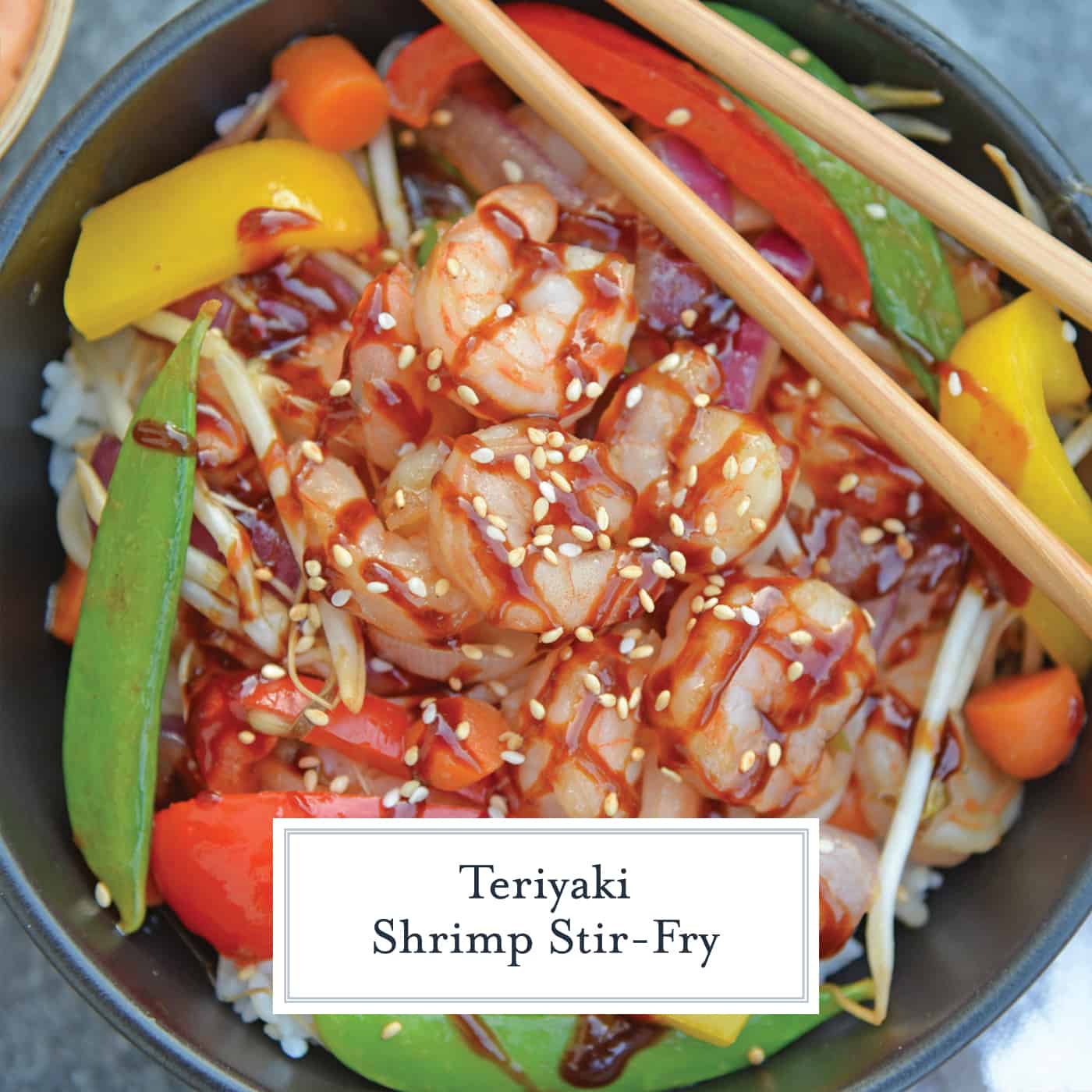 Skip the takeout and make this easy Teriyaki Shrimp Stir Fry instead! This Shrimp Stir Fry is an easy weeknight meal that the whole family will love! Best served with fried rice or noodles and packed full of veggies, this healthy recipe is sure to be a hit! #shrimpstirfry #teriyakirecipes #recipesthatuseteriyakisauce #teriyakishrimpstirfry #savoryexperiments 