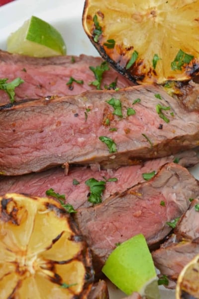 close up of citrus steak rub with charred lemons