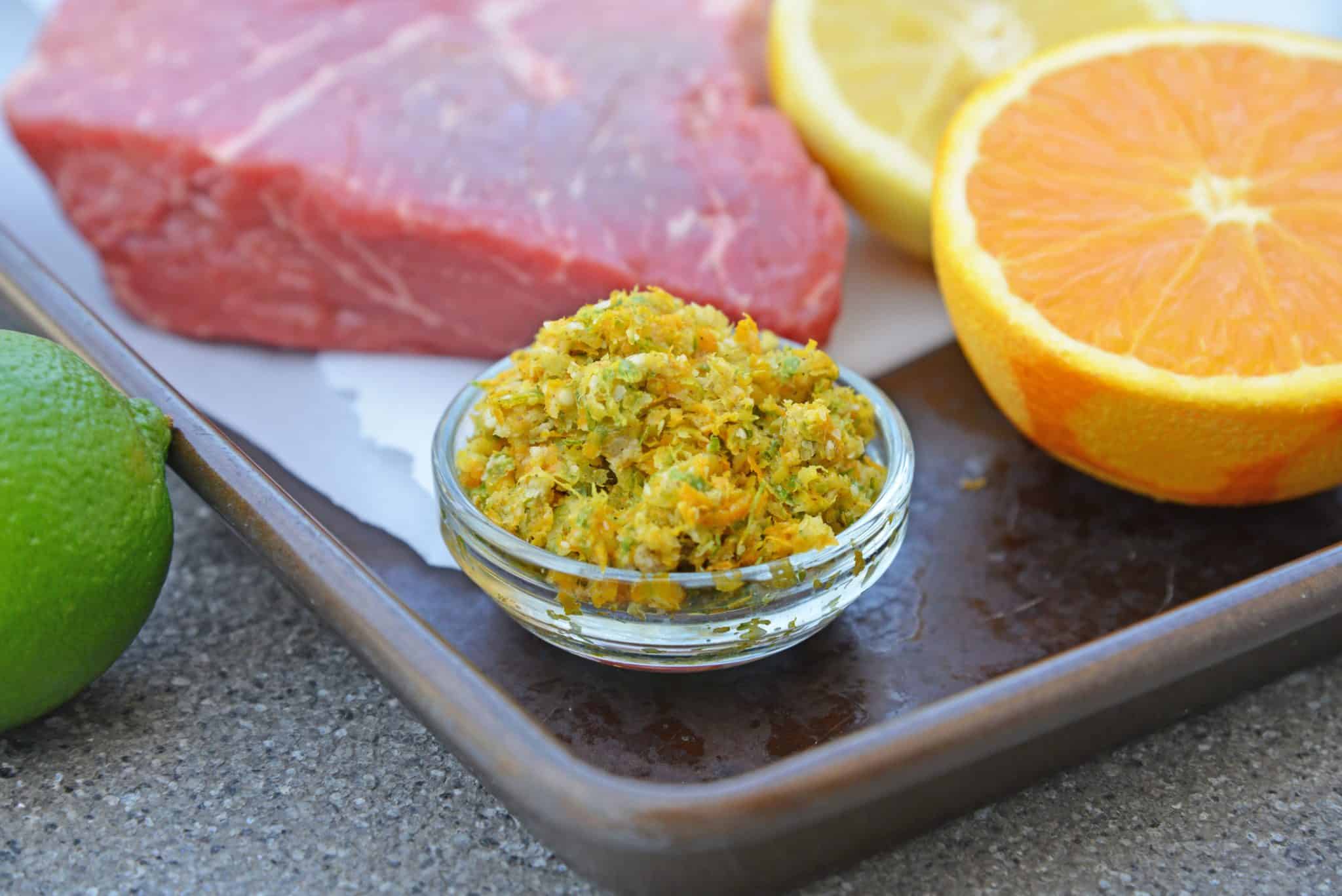 Citrus Steak Rub makes the best steak seasoning! With lemon, lime and orange zests, this is a dry rub that you will use over and over again. #steakdryrub #steakseasoning #beststeakdryrub www.savoryexperiments.com