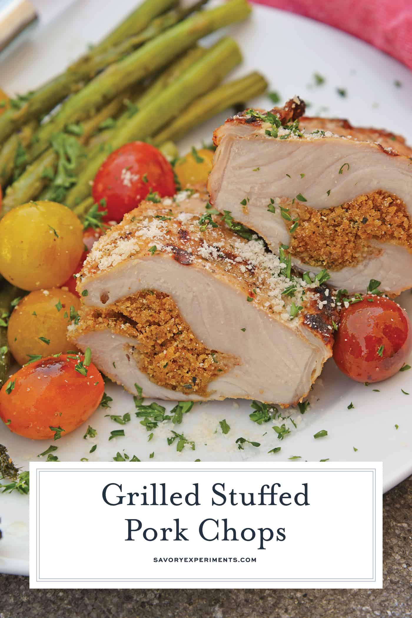 Side angle of stuffed pork chops