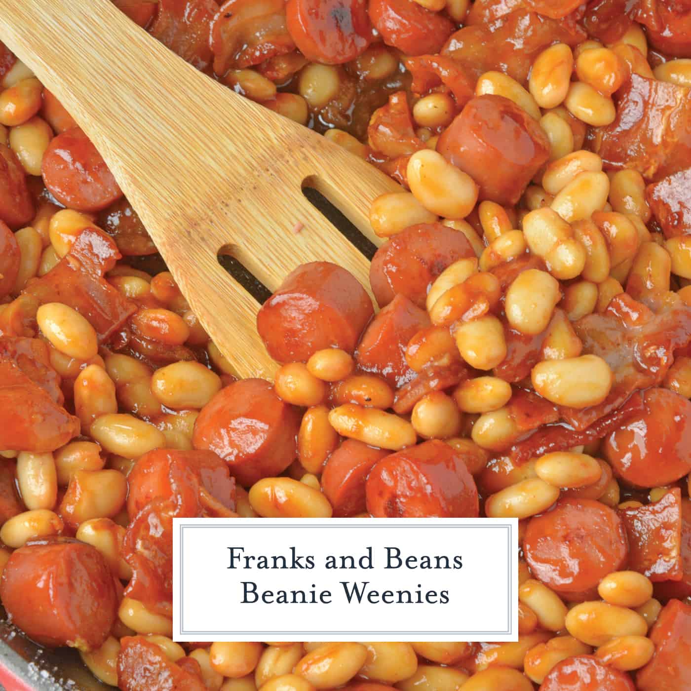 This Franks and Beans recipe, aka Beanie Weenies, is made with real beef hot dogs and less sugar than the canned version. Perfect as a quick and easy lunch or a classic camping food! #franksandbeans #homemadebeanieweenies www.savoryexperiments.com