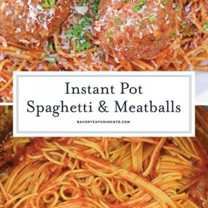 Instant Pot Spaghetti and Meatballs is perfect for nights when you need dinner fast. You won't need to know how to make spaghetti and meatballs any other way! #howtomakespaghettiandmeatballs #instantpotrecipes #spaghettiandmeatballs  www.savoryexperiments.com