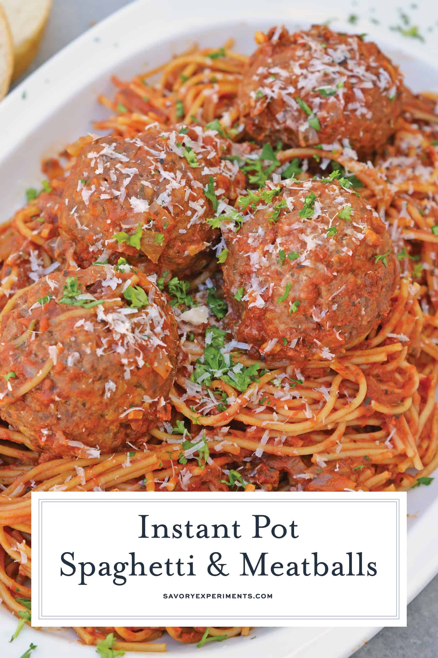 Instant Pot Spaghetti and Meatballs is perfect for nights when you need dinner fast. You won't need to know how to make spaghetti and meatballs any other way! #howtomakespaghettiandmeatballs #instantpotrecipes #spaghettiandmeatballs  www.savoryexperiments.com