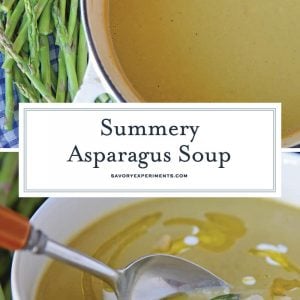 Asparagus lovers will love this creamy asparagus soup! Deliciously smooth and flavored to perfection, this cream of asparagus soup makes the perfect appetizer! #asparagussoup #creamofasparagussoup #creamyasparagussoup www.savoryexperiments.com