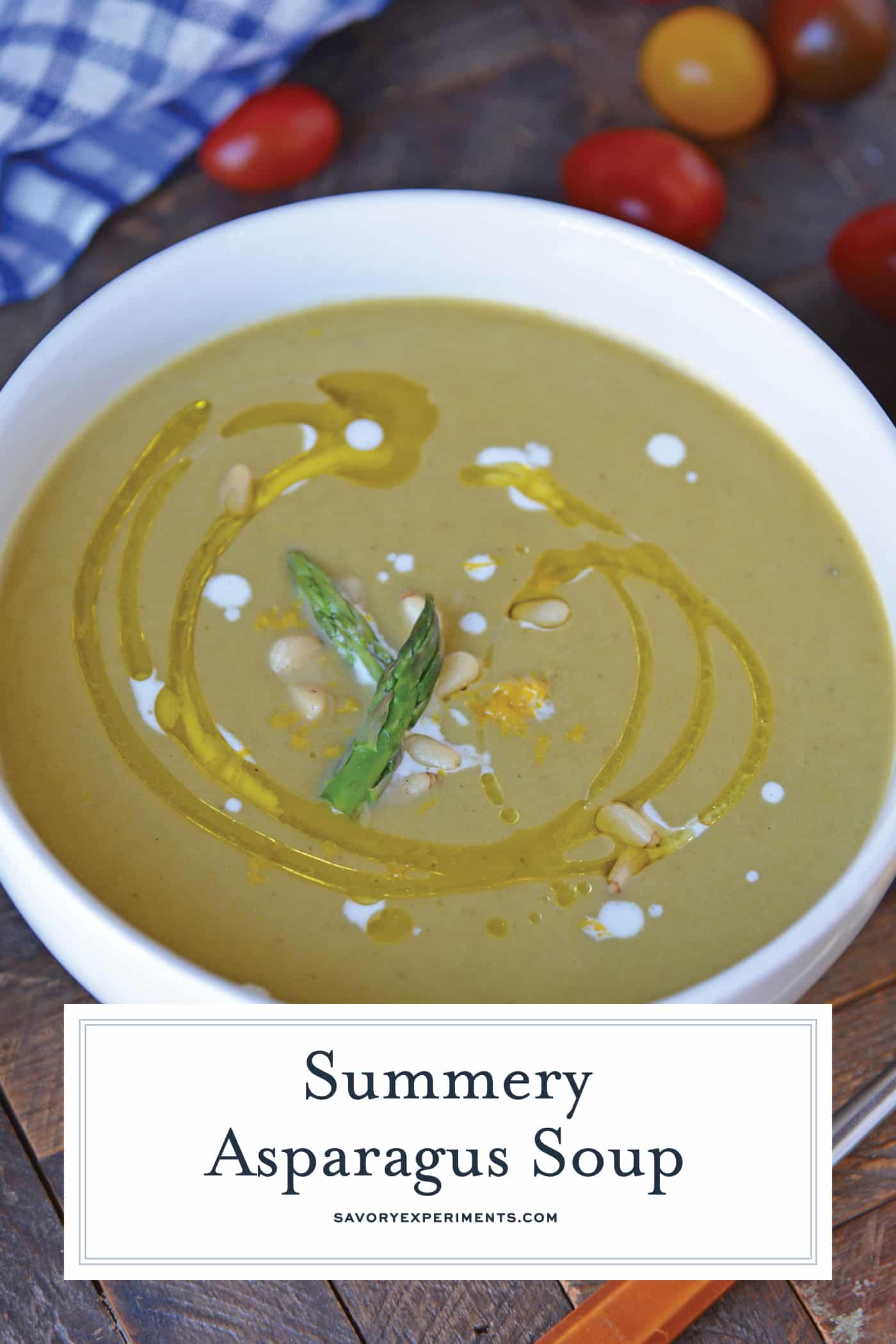 Asparagus lovers will love this creamy asparagus soup! Deliciously smooth and flavored to perfection, this cream of asparagus soup makes the perfect appetizer! #asparagussoup #creamofasparagussoup #creamyasparagussoup www.savoryexperiments.com