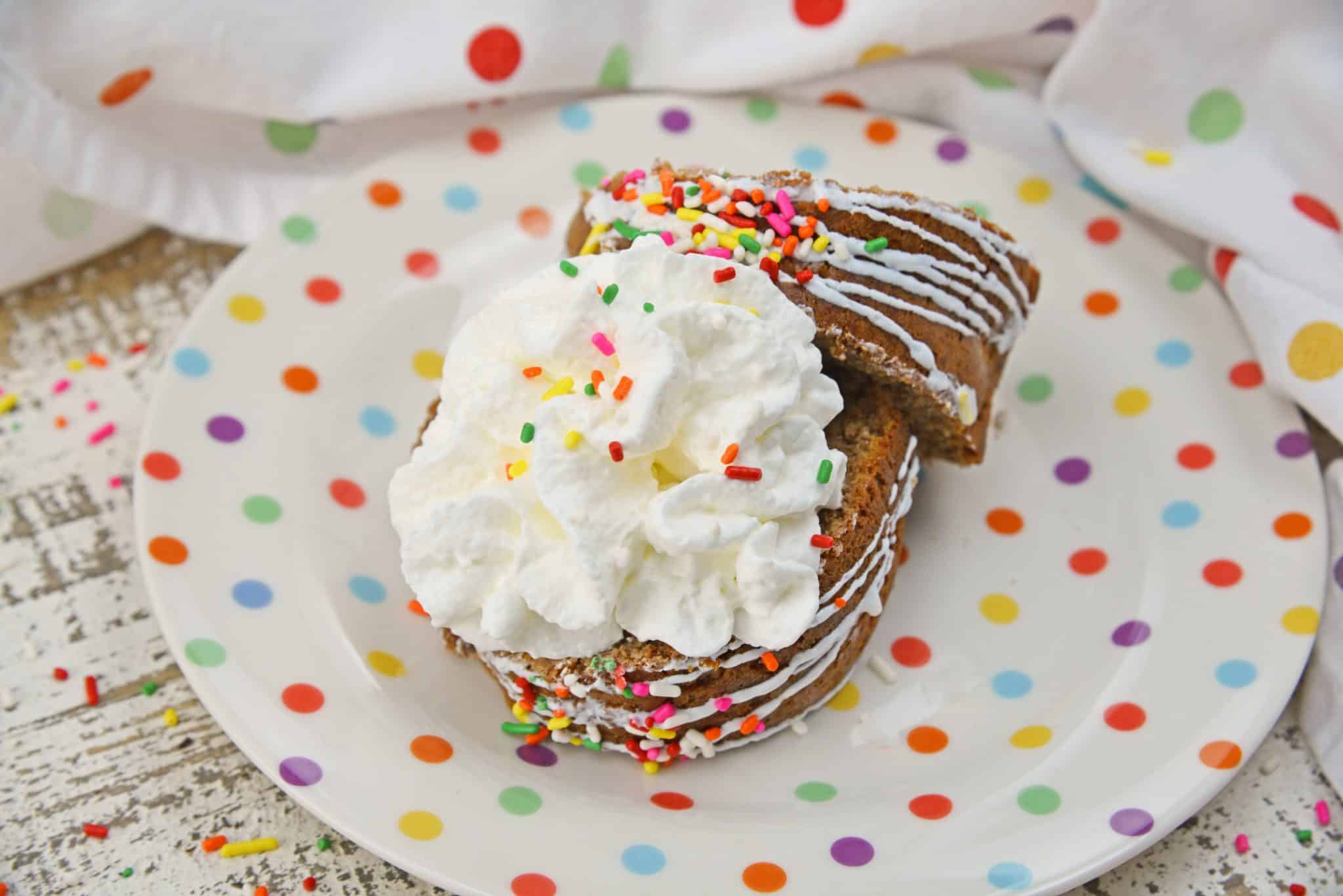 Chocolate Ice Cream Bread is an easy and fun way to use ice cream using just a few common kitchen ingredients. Add cookie frosting and colorful sprinkles for a surprisingly good munchie. #icecreambread #chocolateicecream www.savoryexperiments.com