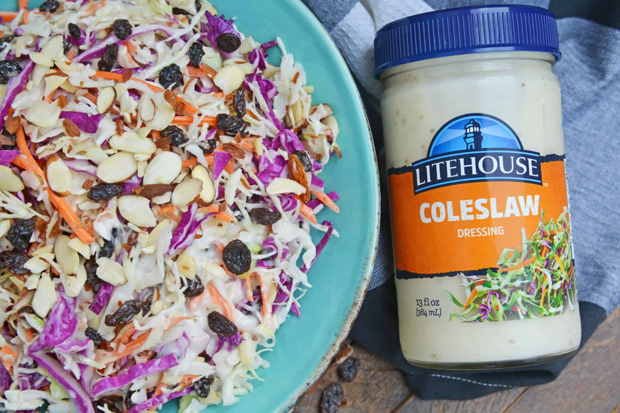 Creamy Coleslaw with Almond + Raisins Easy Coleslaw Recipe!