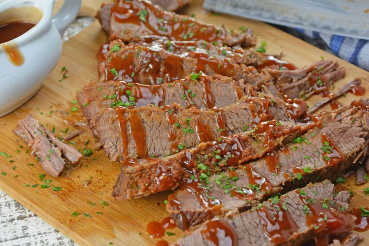 BBQ brisket slices on a cutting board - quick and easy meals