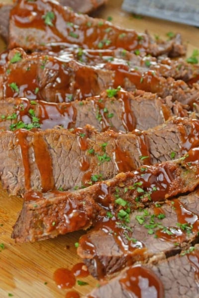 BBQ brisket slices on a cutting board - quick and easy meals