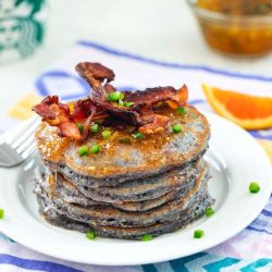 Jalapeno Cornmeal Pancakes topped with bacon