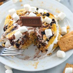 S'mores pancakes with a bite taken out