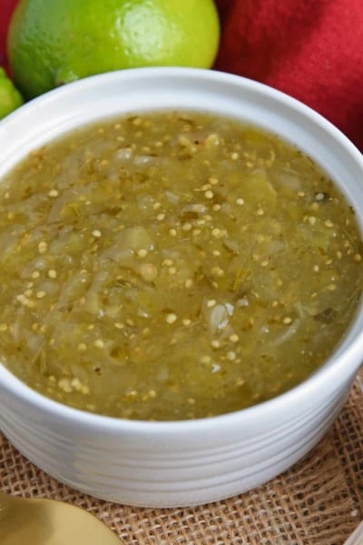 Tomatillo salsa is an easy, versatile homemade salsa that can be added to your favorite Mexican recipes or served as an appetizer with chips. #tomatillosalsa #salsaverde #greensalsa www.savoryexperiments.com