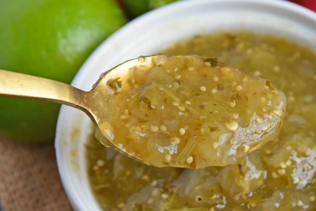 Tomatillo salsa is an easy, versatile homemade salsa that can be added to your favorite Mexican recipes or served as an appetizer with chips. #tomatillosalsa #salsaverde #greensalsa www.savoryexperiments.com