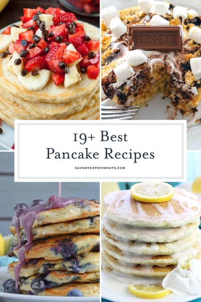 This list of easy homemade pancake recipes is the best! From healthy and savory to quick and sweet, these fluffy, from-scratch pancakes will totally make your weekend brunch! #bestpancakerecipes #bestsimplepancakerecipe #besteasypancakes www.savoryexperiments.com