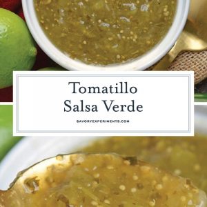 Tomatillo salsa is an easy, versatile homemade salsa that can be added to your favorite Mexican recipes or served as an appetizer with chips. #tomatillosalsa #salsaverde #greensalsa www.savoryexperiments.com