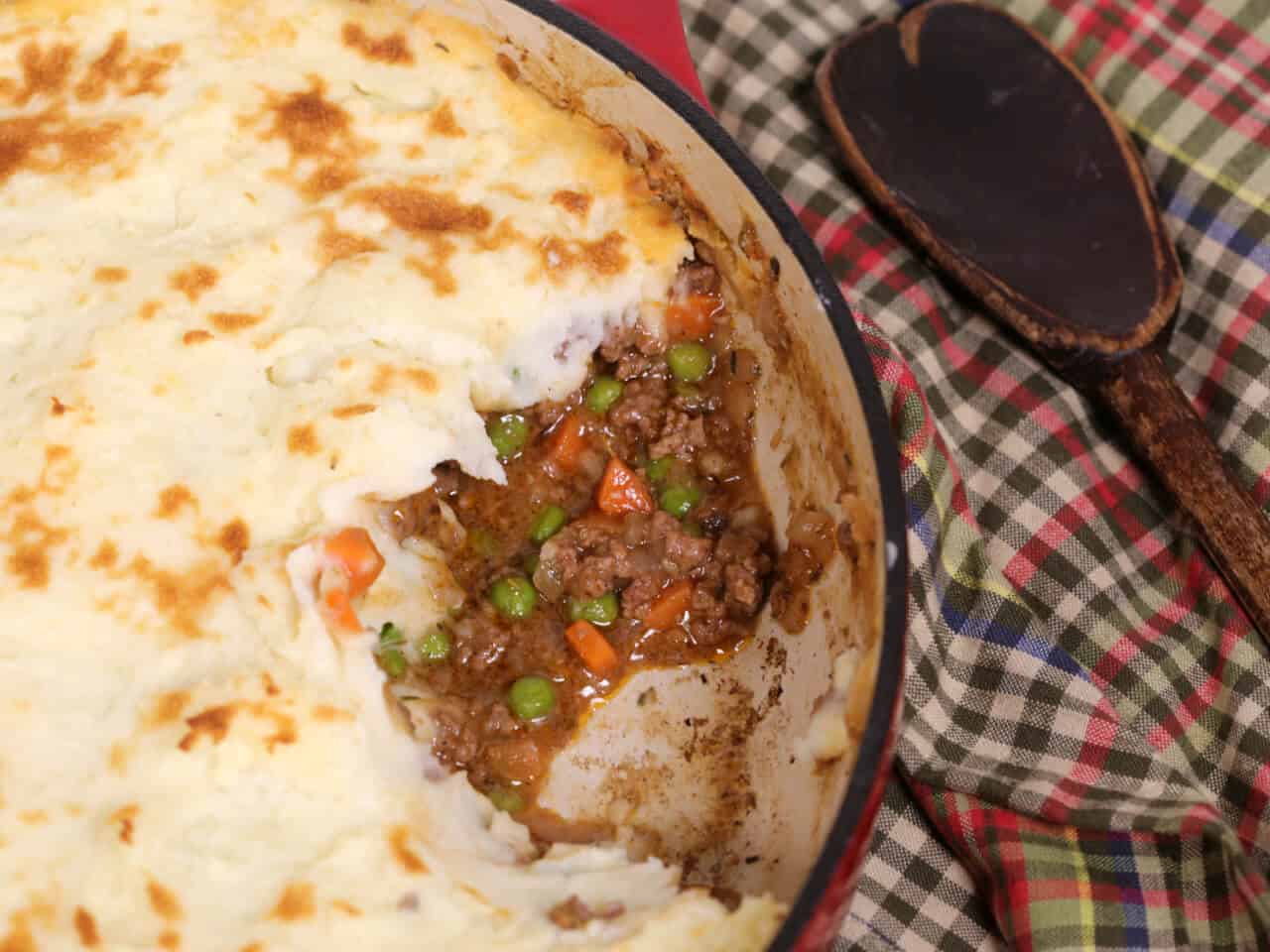 Sheperds pie topped with mashed potatoes