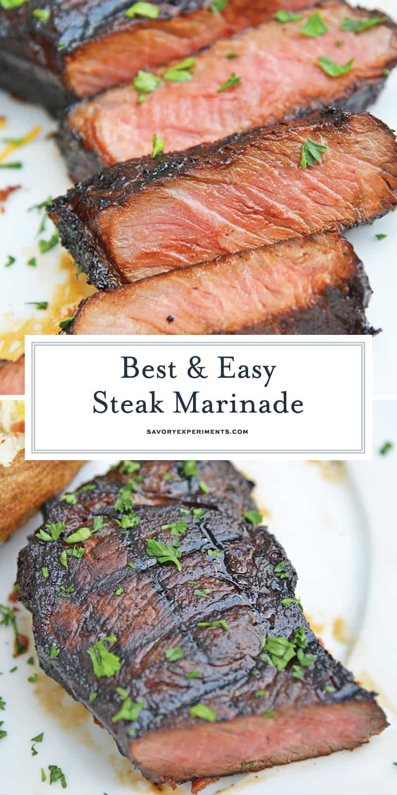 The BEST Easy Steak Marinade will be the only marinade you ever use in the future! You only need 3 ingredients and 30 minutes for this steak marinade. #steakmarinade #beststeakmarinade www.savoryexperiments.com