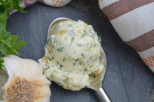 Scoop of Brandy Garlic Butter on a spoon