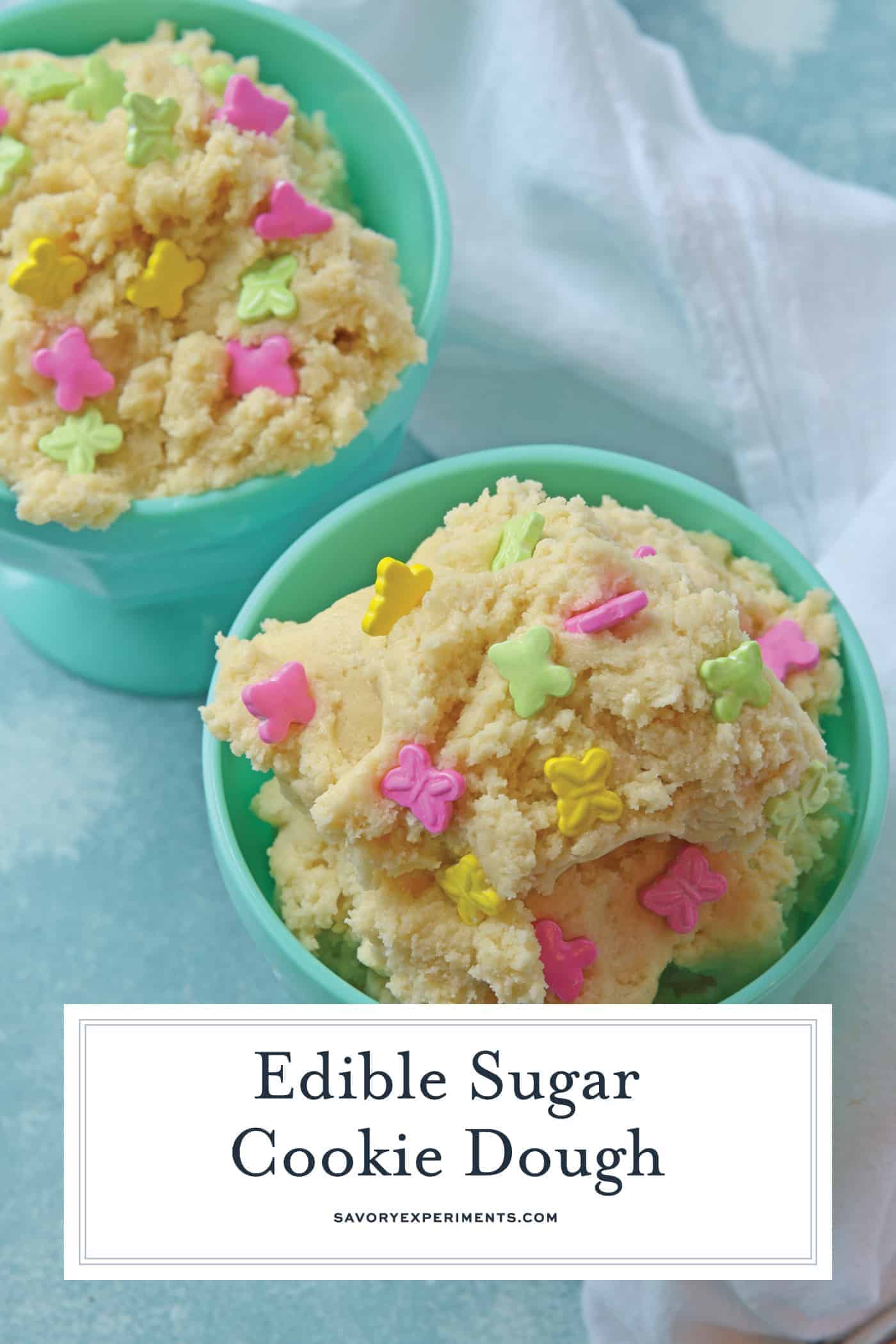 Desserts for one don't get easier than this edible sugar cookie dough. With only a few ingredients, it's an easy dessert when you need a little pick me up! #ediblecookiedough #howtomakeediblecookiedough #ediblesugarcookiedough www.savoryexperiments.com