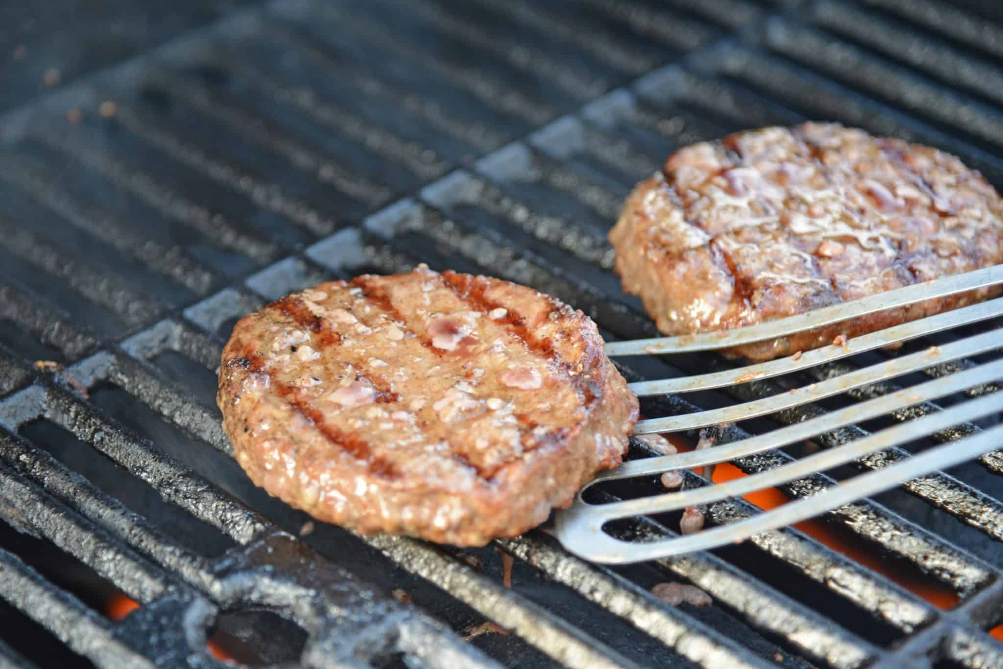 Burger patties on the grill. 
