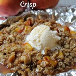 Grilled peach crisp wrapped in foil