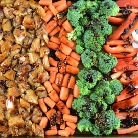 Sheet pan garlic chicken on a tray