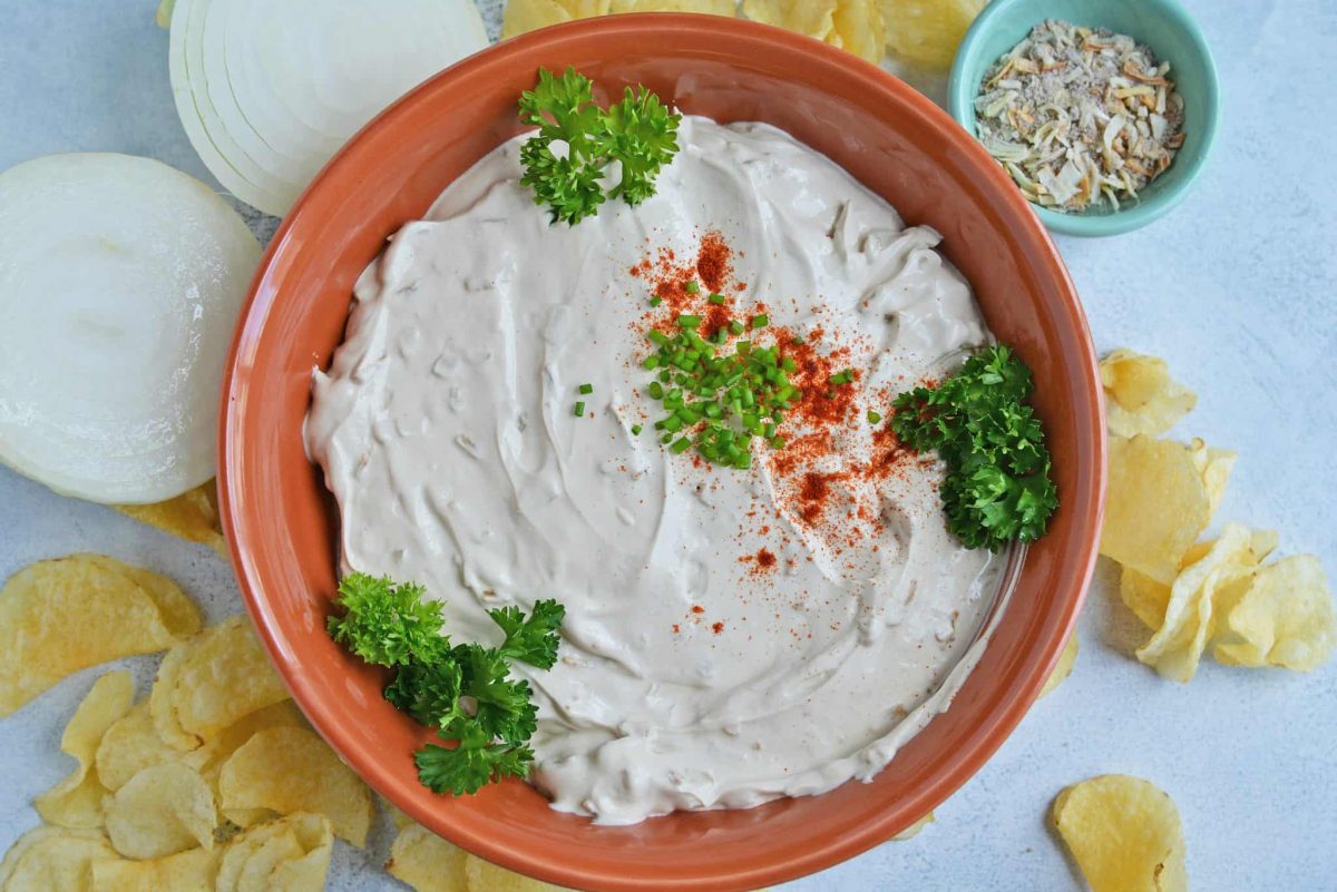 This French Onion Dip requires just 3 main ingredients and 5 minutes of prep. You'll never buy sour cream and onion dip from the store again! #frenchoniondip #partydip www.savoryexperiments.com