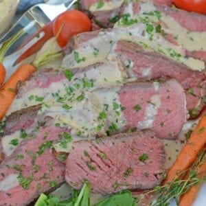 Sous Vide Steak au Poivre is a sous-vide steak recipe worthy of a random weeknight or a special occasion. New York strip is cooked to your perfect temperture smothered in a creamy Au Poivre Peppercorn Sauce. #sousvidesteak #steakaupoirve www.savoryexperiments.com