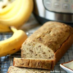 Banana bread sliced with bananas