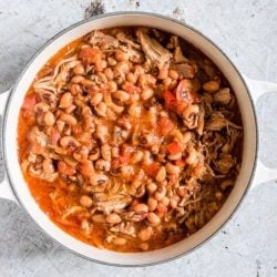 Campfire stew in a white pot