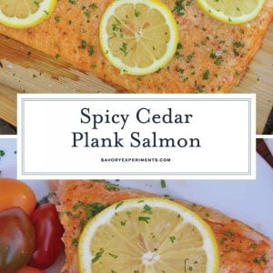 Spicy Cedar Plank Salmon is an easy grilled salmon recipe using a spicy salmon glaze. Perfect for a hot summer night and pairing with a crisp, sweet wine. #cedarplanksalmon #salmononthegrill #spicysalmon www.savoryexperiments.com