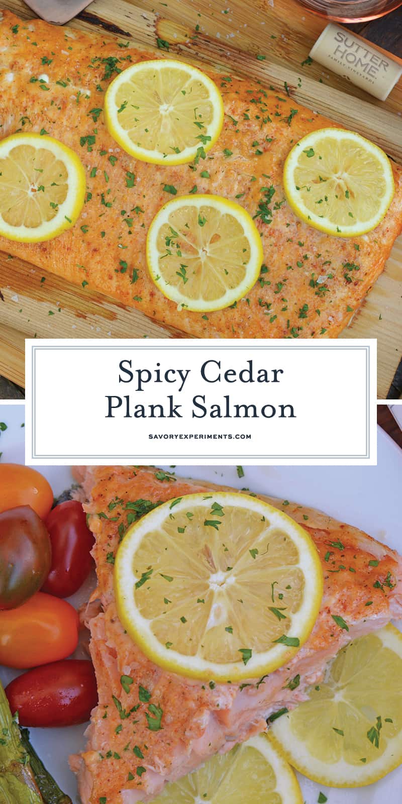 Spicy Cedar Plank Salmon is an easy grilled salmon recipe using a spicy salmon glaze. Perfect for a hot summer night and pairing with a crisp, sweet wine. #cedarplanksalmon #salmononthegrill #spicysalmon www.savoryexperiments.com