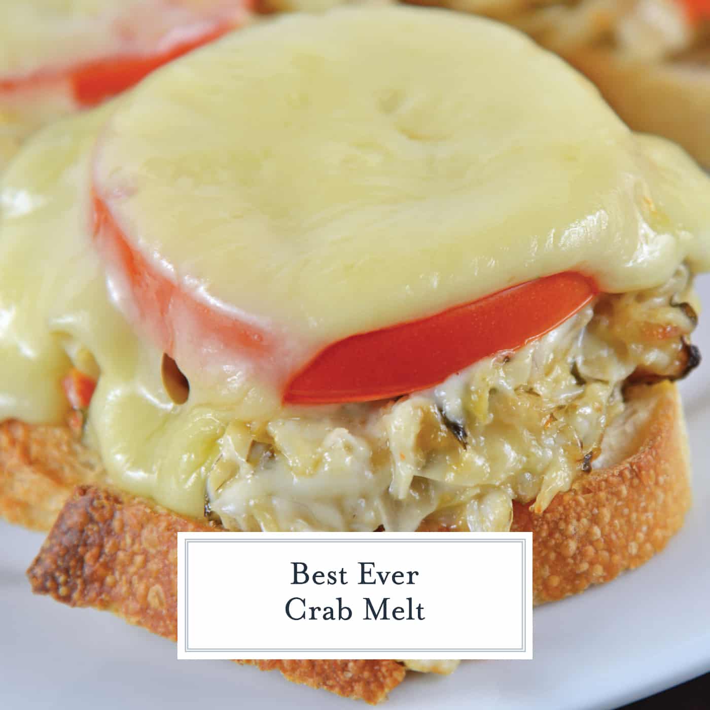 This Crab Melt will become your favorite open faced sandwich recipe! Deliciously cheesy and easy to make! #crabmelt #crabrecipes #openfacedsandwich www.savoryexperiments.com