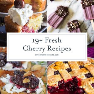 If you're looking for easy ideas to use up those fresh cherries, these are the BEST Fresh Cherry Recipes for summer! From healthy to savory, and even dessert recipes, this is your one stop shop for all things cherry! #freshcherrydessertrecipes #easycherryrecipes #freshcherryrecipes www.savoryexperiments.com